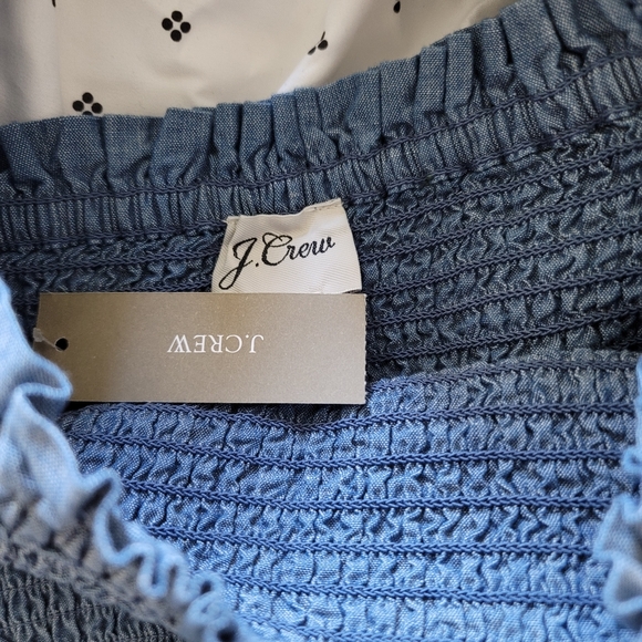 New! J Crew Squareneck Smocked Blue Chambray Top small medium - Picture 6 of 7